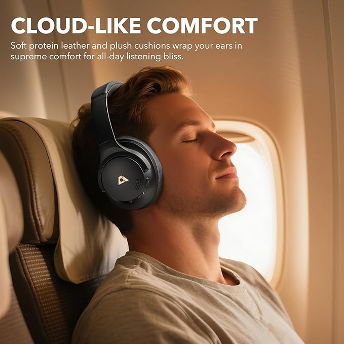 1Mii Y8+ Noise Cancelling Headphones Bluetooth, Wireless LDAC Hi-Res Audio, Custom EQ via App, 75H Playtime, Comfort Fit, Over Ear Headphones Foldable for Airplane Travel Home Office Black