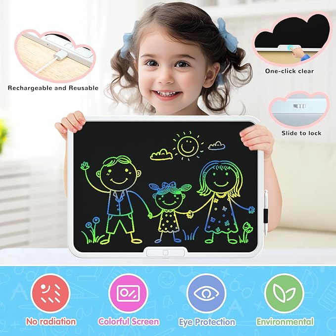 PS·baby 15Inch LCD Writing Tablet for Kids, Educate and Learn Children's Drawing Board Toys, Toys for Ages 2-6, Reusable Portable Drawing Tablet, Children's Gift