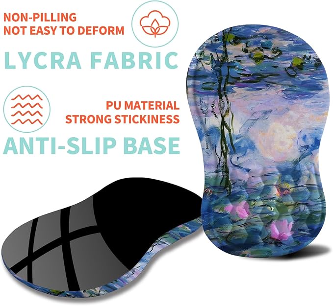 Ergonomic Mouse Pad Wrist Support with Memory Foam Massage Bulge, Carpal Tunnel Pain Relief Mousepad Wrist Rest for Mouse(12x8 inch, Lotus Pond)