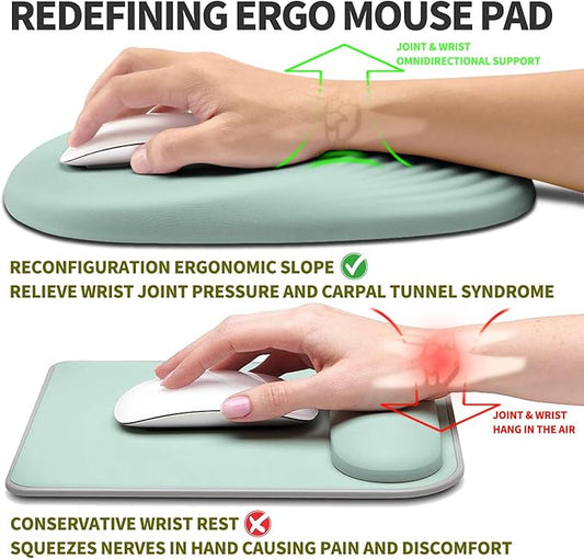 Hokafenle Ergonomic Mouse Pad Wrist Support, Terraced Slope Carpal Tunnel Wrist Pad for Mouse with Unibody Memory Foam, Wrist Rest Pain Relief Mousepad (Light Cyan, 11.8x7.9 in)