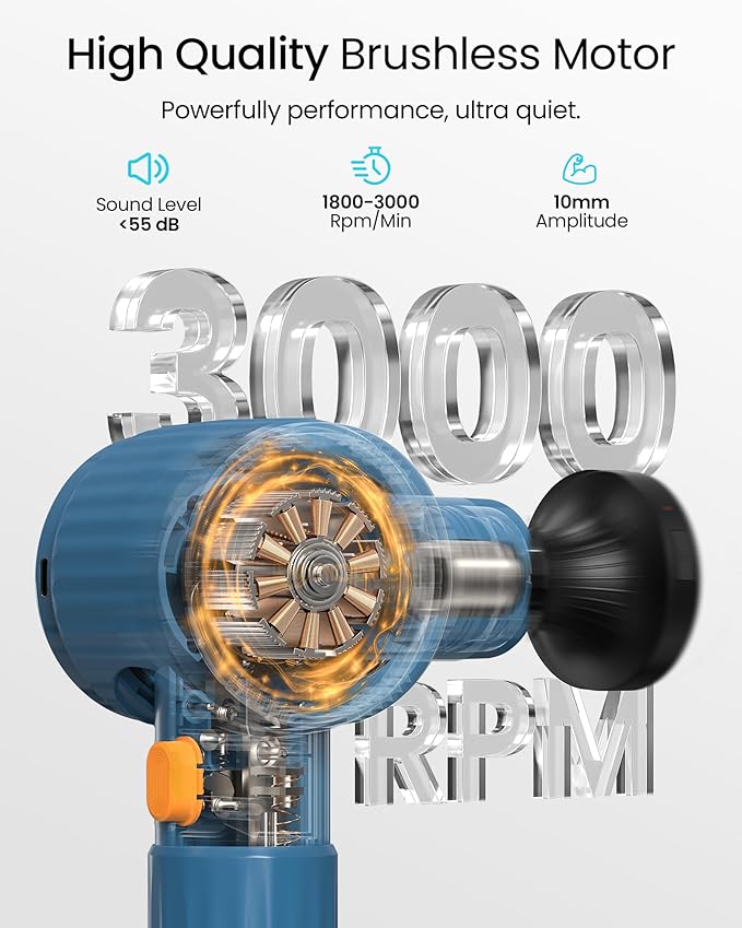 Massage Gun with Heat,Massage Gun Deep Tissue with Extension Handle & 3 Adjustable Angles,Handheld Percussion Back Massager for Muscle/Neck/Body Pain Relief with Portable Case,Blue