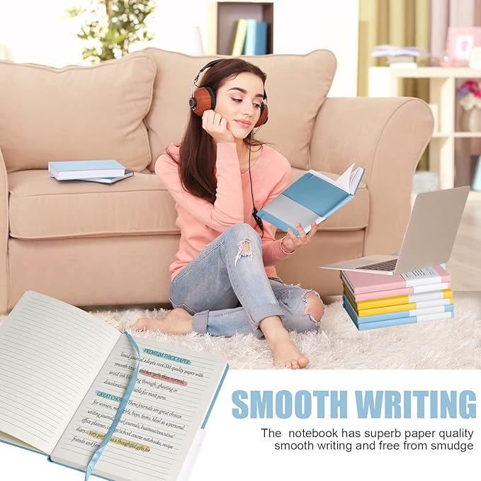 Lined Journal Notebook, 6Pack(sky blue), 160 Pages, Medium 5.7 inches x 8 inches - 100 gsm Thick Paper, Hardcover