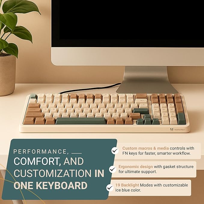 Qisan Wireless/Wired Mechanical Keyboard, Triple Mode 2.4G/USB-C/BT Wireless Gaming Keyboard, 100 Keys (98%) US Layout Brown Switch Rechargeable RGB Backlit Keyboards | Brown Combo