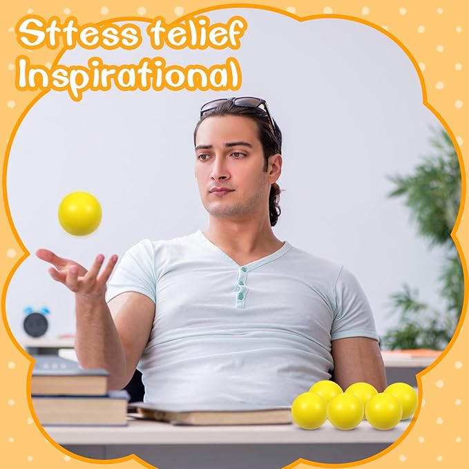 12 Pcs Yellow Foam Stress Ball Squeeze Stress Relief Balls for Kids and Adults Hand Exercise Sensory Relief Toys for Autism Anxiety ADHD (Yellow)