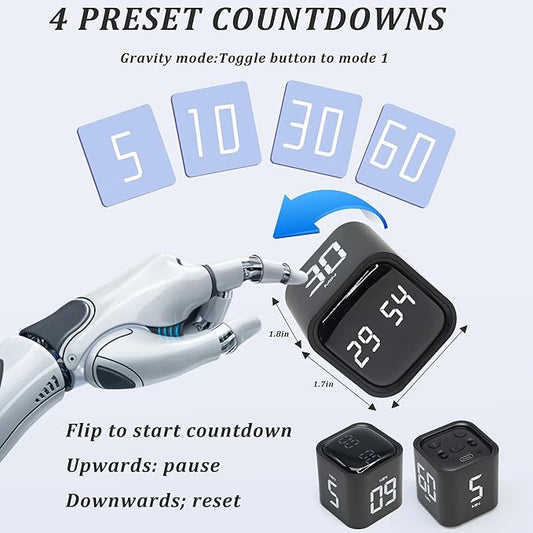 Rotating Pomodoro Timer 5,10,30, 60 Minutes Preset,Desk Productivity Flip Timer, Visual Cube Countdown Stopwatch,Custom Modes/Vibration/High/Low Volume,ADHD Timers, for Study, Work, School, Kitchen
