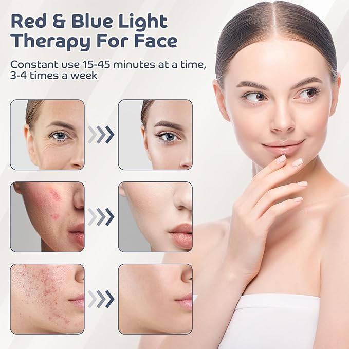 Red Light Therapy for Face and Body, Red and Blue Light Therapy Lamp with Base, 415nm Blue Light, 660nm and 850nm Near-Infrared LED Light Therapy Device for Home Use