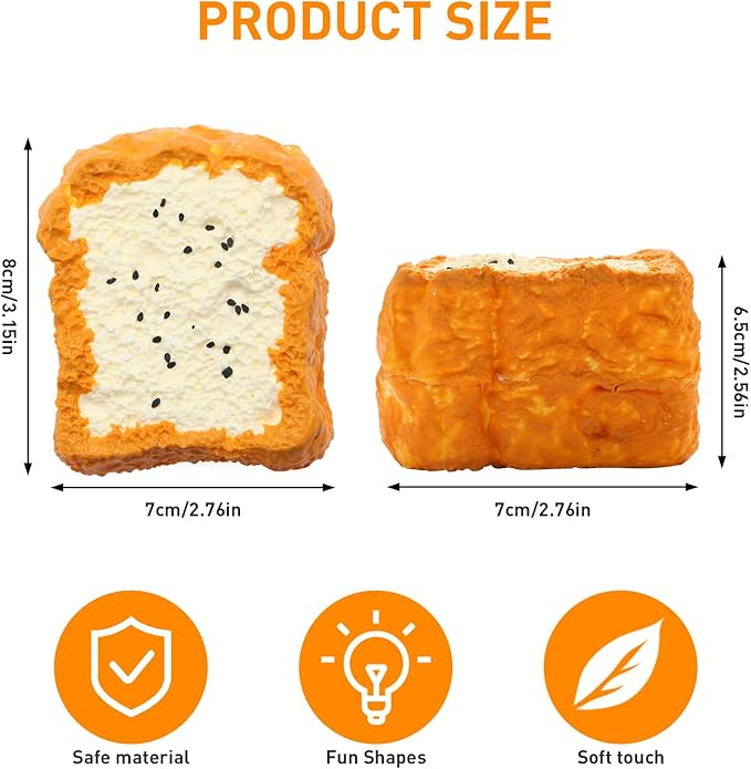 Squishy Toys, Taba Squishies Fidget Toys for Kids, Stress Balls for Adults, Sensory Toys for Autism, Squeeze Gifts, Anxiety Relief Party Favors for Girls & Boys (Double-Decker Toast)