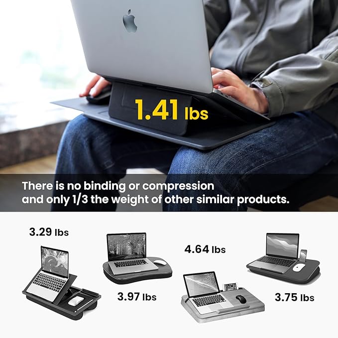 PUNCUBE Portable Lap Desk - Lap Desk with Retractable Mouse Pad, Adjustable Stand, Writing Board, Expandable Surface, and Heat Protection for Laptops and Tablets (Silver Grey)