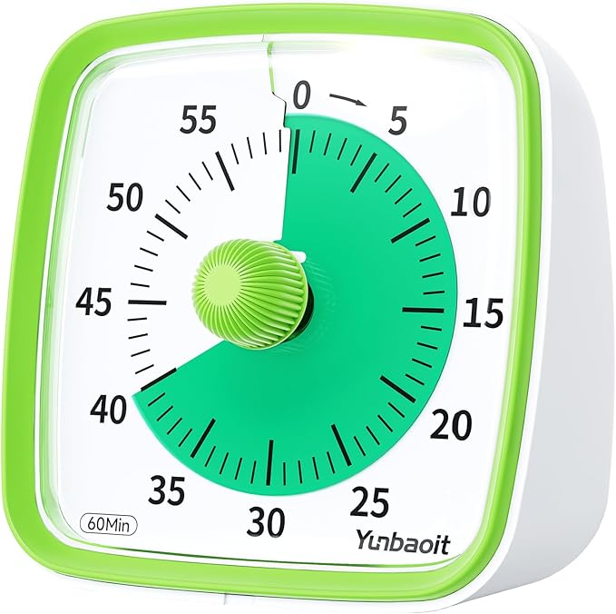 Yunbaoit Visual Timer with Night Light, 60-Minute Countdown Timer for Kids and Adults, Silent Classroom Timer, Time Management Tool for Home, School, or Work (Light Green)