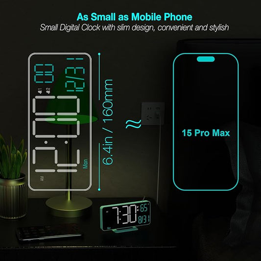 KOSUMOSU Digital Alarm Clock, 6.7in Digital Clock for Bedroom, Auto Dimming, Room Temperature, Day of The Week, Seconds, Date, Desk Clocks for Living Room, Alarm Clocks for Bedrooms