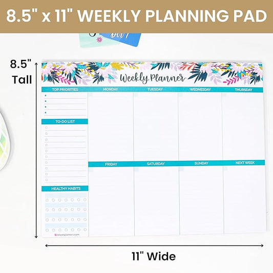 bloom daily planners Horizontal Weekly Tear-Off To Do List Planning Pad - Undated Notepad Organizer & Healthy Habit Tracker - 8.5” x 11” - Floral