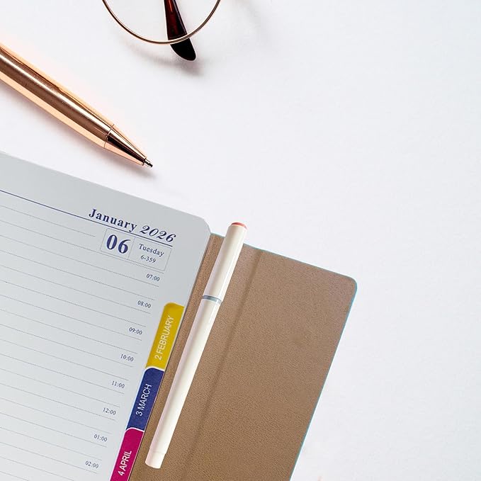 2026 Daily Planner - Appointment Book 2026, Hourly Daily & Monthly Planner with Tabs(Jan-Dec 2026), 8.26'' x 5.9'' Calendar Planner, Leather Cover + Thick Paper (26-Navy Blue)