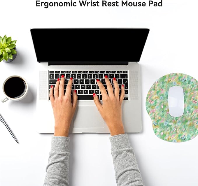 RICHEN Ergonomic Mouse Pad with Wrist Support,Non-Slip Rubber Base for Computer Laptop & Mac,Lightweight Rest for Home,Office & Travel (Green and Buttflies)