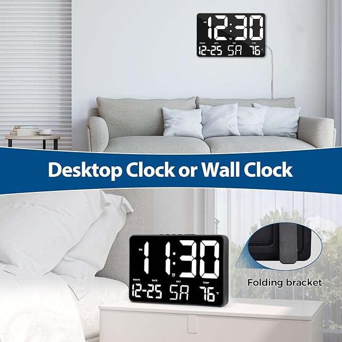 SZELAM Digital Clock Large Display,11.5"Digital Wall Alarm Clock with Remote Control,LED Oversized Electric Clock with Calendar,12/24H,Adjustable Brightness Large Clock for Home Office Kitchen Bedroom