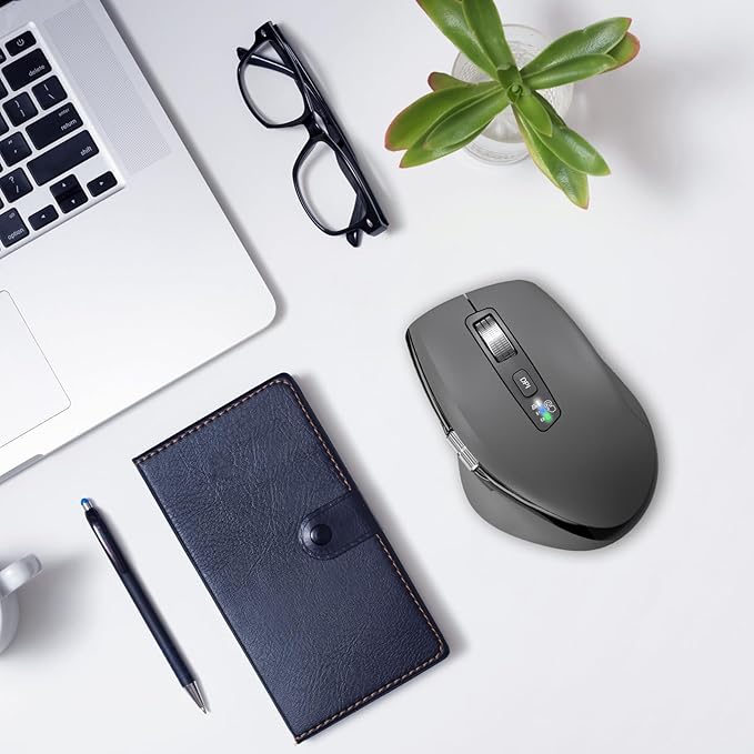Wireless Side Scroll Mouse with Multi-Device, Ergonomic Computer Mice with Smart Flying Scroll, Quiet Click for Computer, Laptop, iPad, Tablet, MacBook (Grey)