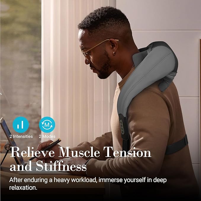 Neck Shoulder Massager with Heat - FSA Eligible, Ideal Gifts for Men Women,4D Expert Deep Tissue Kneading Massager, Rechargeable Massage for Neck, Shoulder,Traps and Back Pain Relief