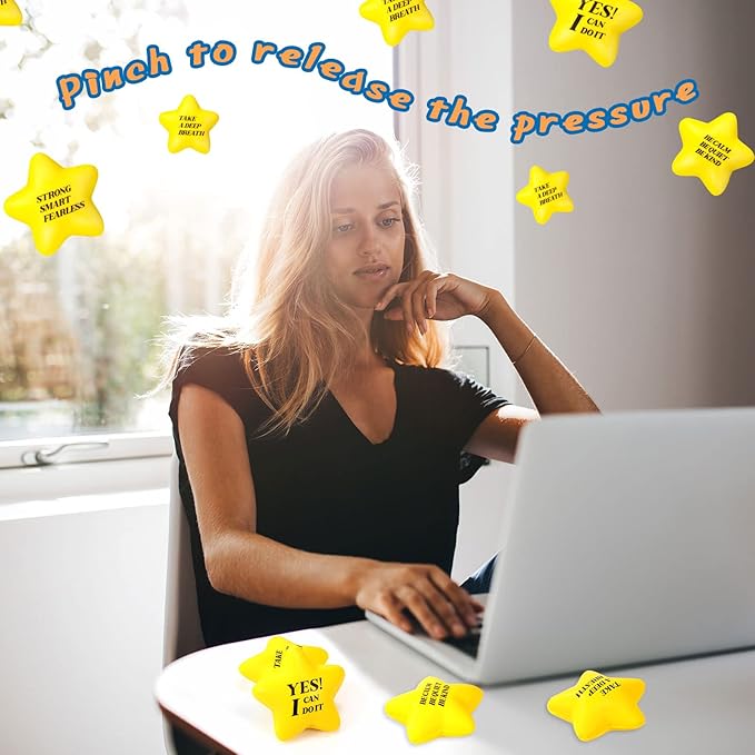 Kasyat 20 Pcs Star Stress Balls - 2.16" Motivational Squeeze Toys for Adults, Teens, Students & Party Favors