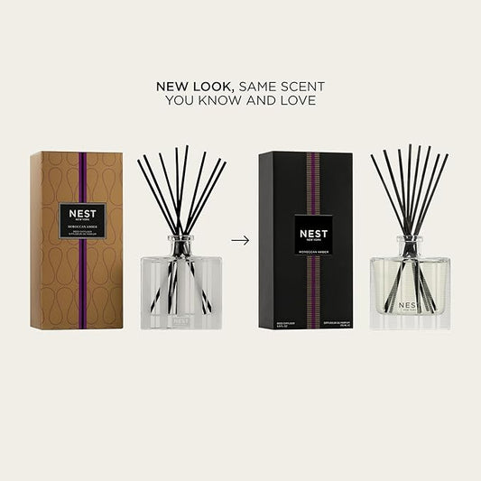 NEST New York Reed Diffuser, Moroccan Amber - 5.9 fl oz - Fragrance for Up to 90 Days - Reusable, Refillable Glass Holder - Includes 8 All-Natural Reed Sticks - Flame Free