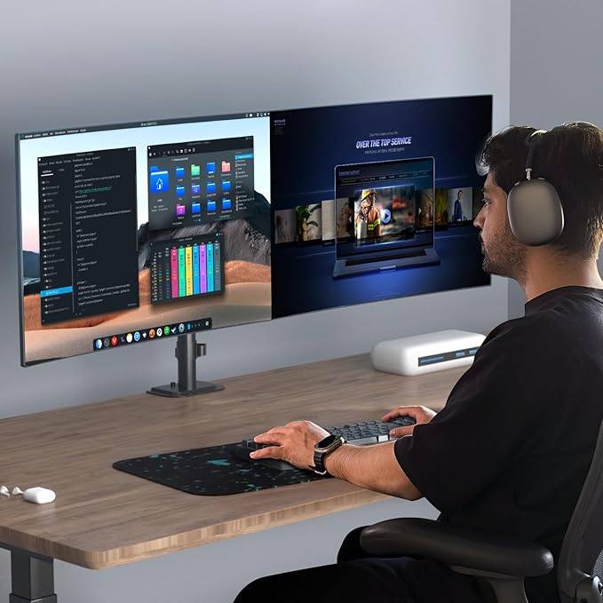 Suptek Dual Monitor Arm Desk Mount,Ultrawide Dual Monitor Arm for 2 Monitor Screens up to 38 inches and Max 22lbs Each,Extra Tall 15.75" Pole Fully Adjustable Monitor Stand for Desk,Black(MD9442MB)