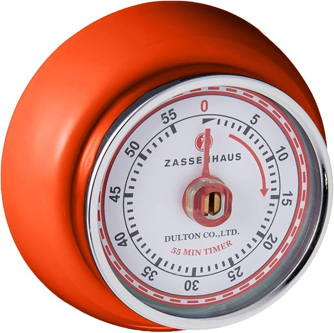 Zassenhaus Magnetic Retro Kitchen Timer, Classic Mechanical Cooking Timer (Orange), 2.75-Inch