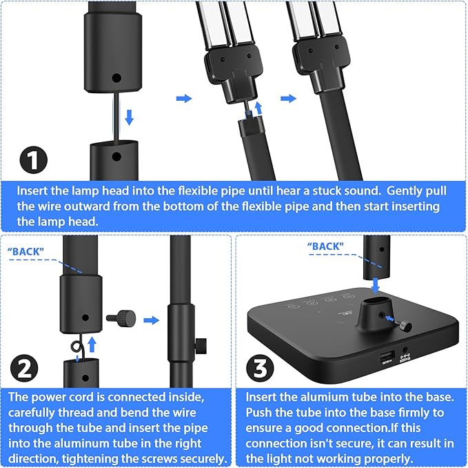 ShineTech LED Desk Lamp for Home Office, 24W Double Head Desk Light with Wireless Charging, USB Port, Adjustable Gooseneck Lamps, 5000K Daylight White