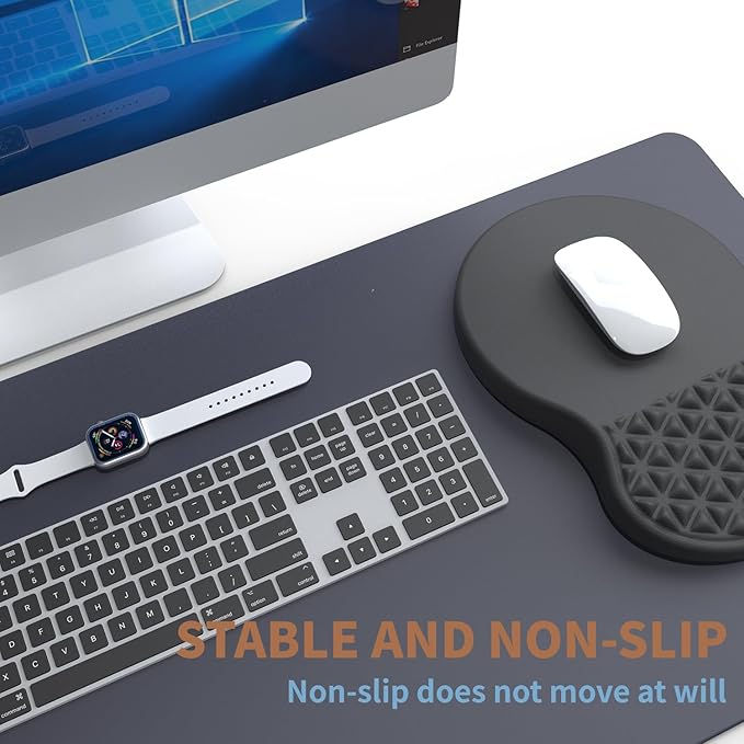 Ergonomic Mouse Pad Wrist Support with Massage Design, Pain Relief Mousepad with Wrist Rest, Memory Foam & Non-Slip PU Base, Computer Mouse Pads for Desk, Office & Home - Black