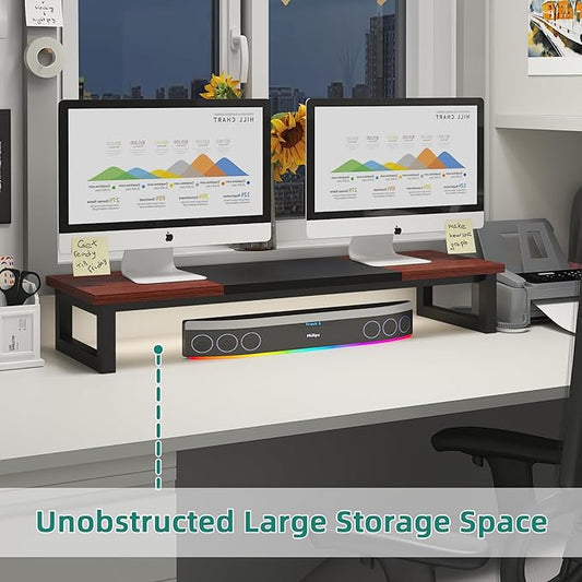 Dual Monitor Stand Riser, 39Inch Large Monitor Stands for 2 Monitors, Computer Monitor Stand, Wooden Desktop Oraganizer Shelf for Office Desk Computer,Laptop,TV