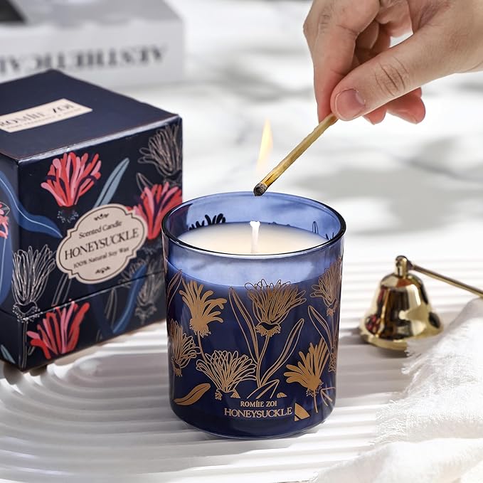 Scented Candle - Honeysuckle - 6oz Aromatherapy Soy Wax Jar Candle for Home, Gifts for Women - 170g