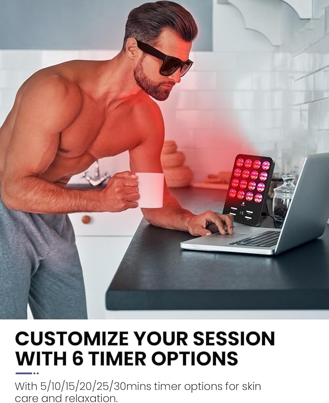 CooCoCo Red Light Therapy, Face Light Therapy Panel with Stand, 630nm Red, 590nm Yellow and 460nm Blue Lamp, Protective Goggles, 6 Modes, Gifts for Women Men (Corded)