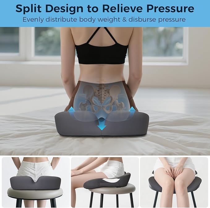 18.5" x 16.5" Extra Large Memory Foam Cushion, Tailbone Pain Relief Cushion for Long Sitting Hip Support, Breathable Donut Pillow Desk Chair Cushion for Office, Home, Driving (Blue)