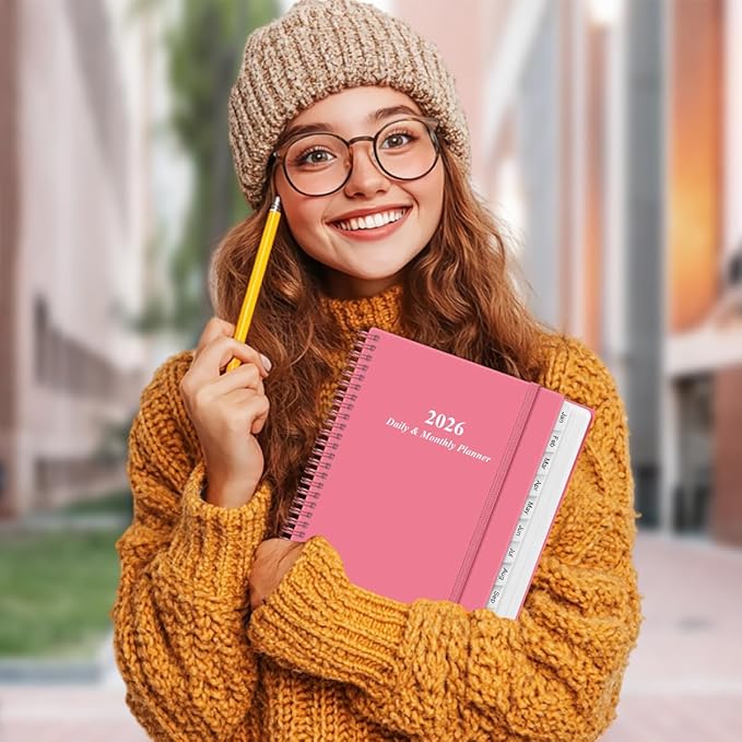 2026 Daily & Monthly Planner - One Page Per Day, Daily Planner from January 2026 - December 2026, Planner 2026 with 12 Monthly Tabs, 8.5" x 11", Pink