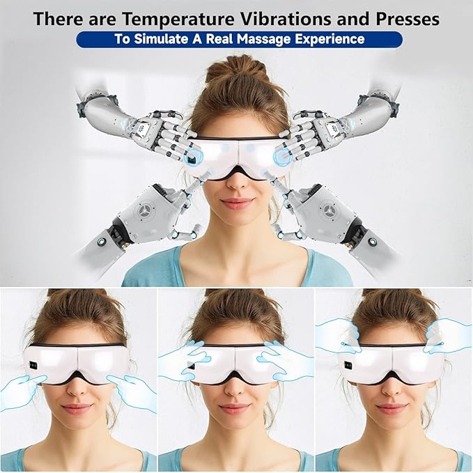 Eye Massager with Heat; Migraine Relief Mask Massager; Bluetooth Eye Mask for Dry Eyes; Relaxation with 5 Massage Modes and 180° Folding Design Gifts for Women/Man