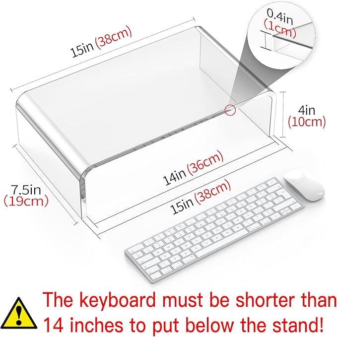 Acrylic Monitor Stand Riser Clear Laptop Stand for Desk Acrylic Monitor Riser for Desk Accessories Aesthetic Laptop Riser Clear Computer Stand White Office Supplies for Women Essentials