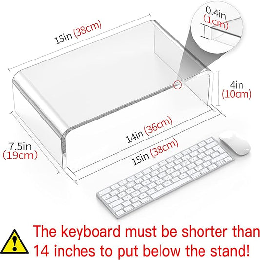 Acrylic Monitor Stand Riser Clear Laptop Stand for Desk Acrylic Monitor Riser for Desk Accessories Aesthetic Laptop Riser Clear Computer Stand White Office Supplies for Women Essentials