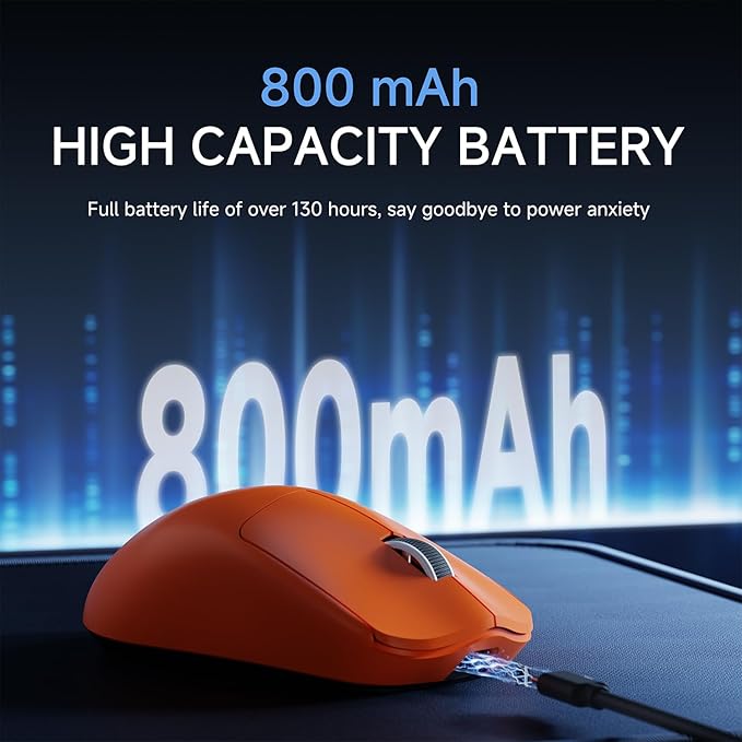 X23Pro Wireless Gaming Mouse, 2.4G/BT5.0/USB-C Esports Gaming Mouse, 800mAh Rechargeable Lightweight Mouse Gaming, 12000 DPI Wireless Mouse with 6 Programmable Buttons,For Laptop/PC/Mac, Orange