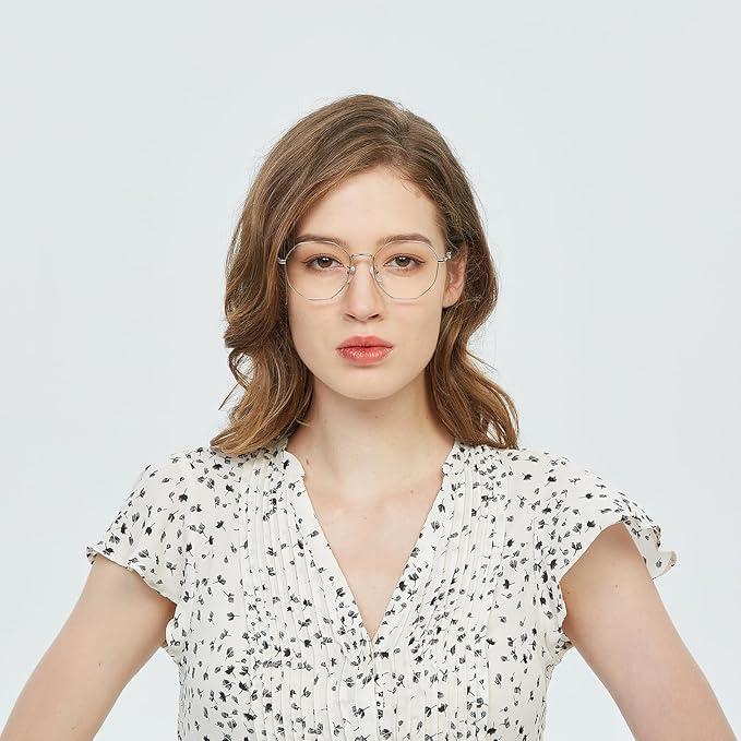 GUDVUE Blue Light Glasses, Computer/Gaming/TV/Phones Glasses for Women/men, Anti Glare/UV400/Eye Strain, Polygon Silver
