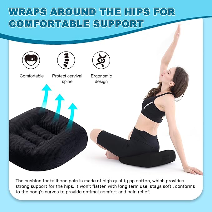 Office Chair Cushions for Back and Butt, Ergonomic Chair/Seat Cushion for Long Sitting, Sitting Pillow for Automobile, Wheelchair, Computer, Office Chair Hip Support Black