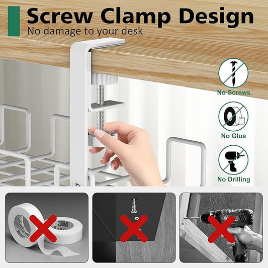 Under Desk Cable Management Tray, L 15.7''W 6.3'' No Drill Steel Desk Cable Organizers, Wire Management Tray Cable Management Rack, Desk Cable Tray Wire Organizer With Desk Cord Organizer