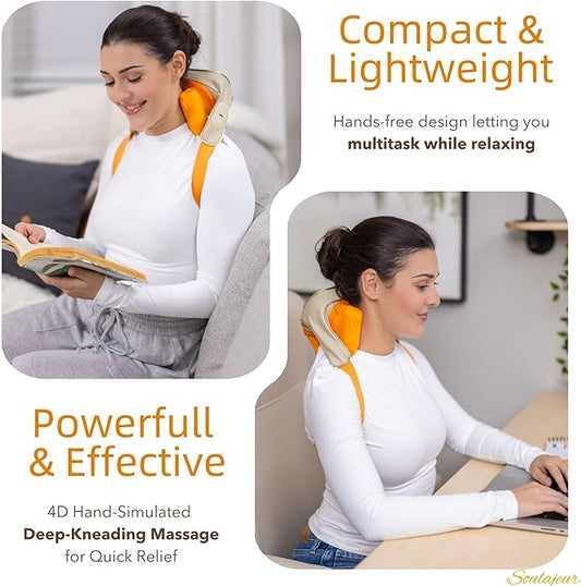 Cordless Neck and Shoulder Massager with Heat and Voice Prompts, Compact and Lightweight, Deep Tissue Shiatsu Neck and Back Massager for Pain Relief, Gifts for Women, Men, Mom and Dad