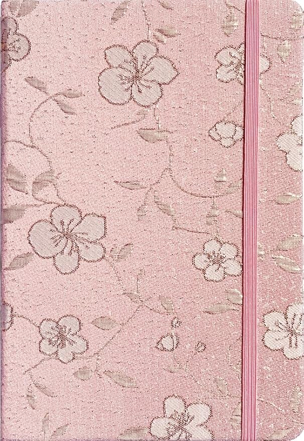 A5 Notebook, Ruled Paper, Lined Page, Hardcover, Layflat, Linen Cover, Flower Fabric, Journal for Women, Elastic Band Closure, Cute Notebooks for School, Office, Personal Writing, Pink