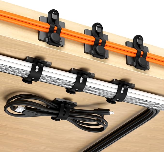 10-Pack Adjustable Cable Clips,Viaky Cable Management,Under Desk with Adhesive Mounts Cable Ties,Multi-Purpose Cable Tidy Clips,Cord Holders for Hanging Desk Car Wall