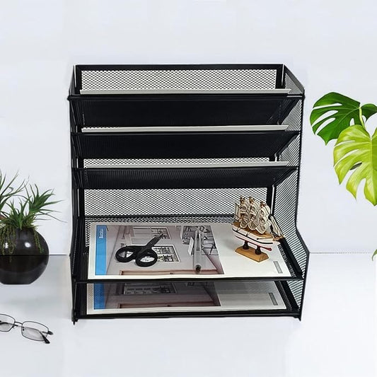 SETTFRFE Office Supplies Desk Organizer,Metal Desktop File Holder Organizer with 5 Tier Paper Tray,Black