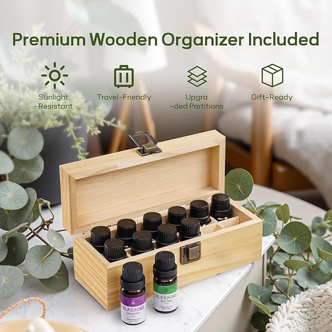 Essential Oils for Diffusers for Home – 12-Pack Essential Oil Set for Sleep & Refreshing Scents – Premium Aromatherapy Diffuser Oils Scents for Home in Wooden Gift Box, Best Gift for Any Occasion