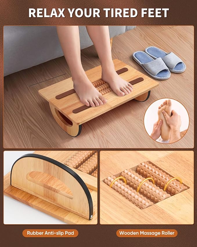 ONUEMP Foot Rest for Under Desk at Work, Wooden Small Foot Stool Footrest with Roller Massager, Ergonomic Rocking Office Footstool Desk Stool for Feet, Leg Rest Rocker Stand for Chair Computer Gaming