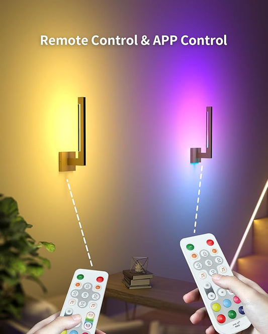 Modern Wall Sconces Set of 2, Gold Aluminum Wall Lights with Dimmable and Remote Control, 3000K and RGB Hardwired Wall lamp for Living Room, Bedroom, Bathroom, Hallway, 16 Inch