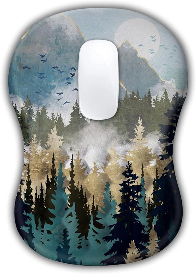 Ergonomic Wrist Rest Mouse Pad, Massage Relief for Carpal Tunnel, Entire Memory Foam Non-Slip, Computer Mouse Pad for Wireless, Forest Sunrise
