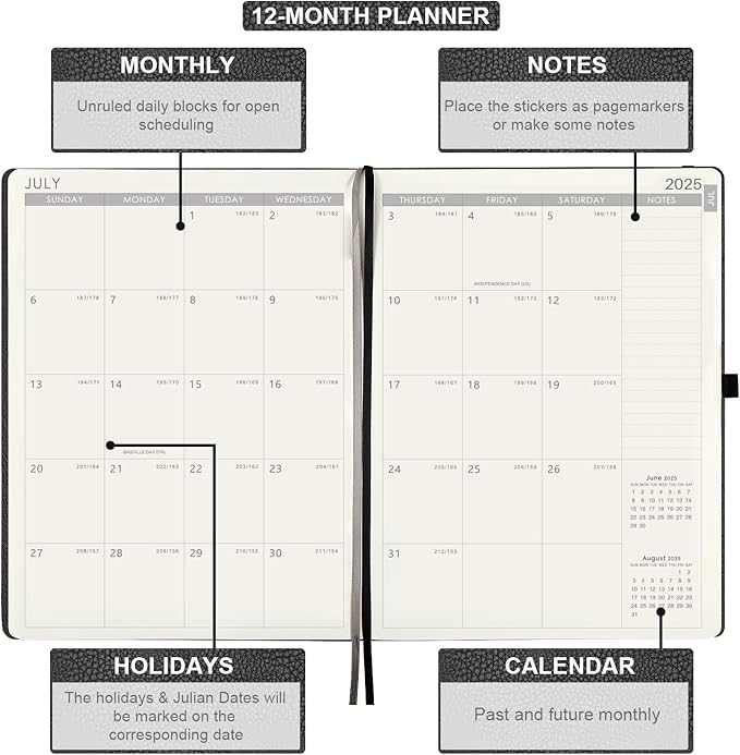 2025-2026 Planner-Weekly & Monthly Planner 2025-2026 with Pen Loop, to Achieve Your Goals & Improve Productivity, July 2025 - June 2026, Thick Paper, Inner Pocket, 8.5" x 11" - Grey