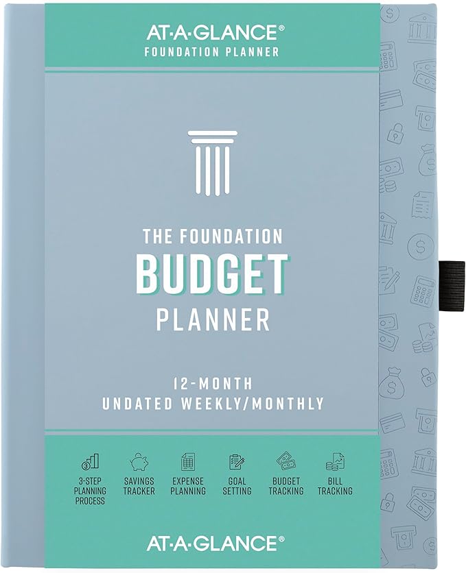AT-A-GLANCE Foundation Budget Planner, Undated Weekly & Monthly Tracker, Expense and Savings Organizer, Hardcover, 5-3/4" x 8-1/4", Blue (FDB-200)