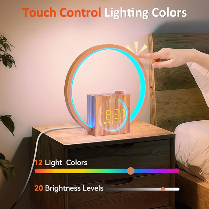 Sunrise Alarm Clock for Wake Up: White Noise Machine for Adults Sleeping, 12 Light Colors, 30 Sleep Sounds, 20 Brightness, 32 Volume - Sunrise Lamp with Touch Control for Bedrooms and Better Sleep