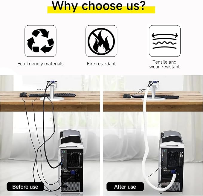 10ft 1/2 inch Cable Management White Cord Cover, Cable Organizer Cord Hider for Wall Mount TV for Computer Electrical Wire Power Cord Audio Video Cable, White